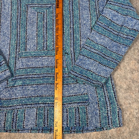 Baja Hoodie Mens L Blue Teal Striped Drug Rug Pullover Surfwear Surfer Hippie - Picture 5 of 6